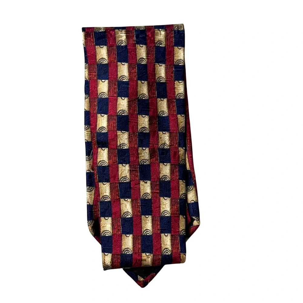 Brandini Tie Mens OS Burgundy Navy Gold Geometric Silk le collezioni Made in USA